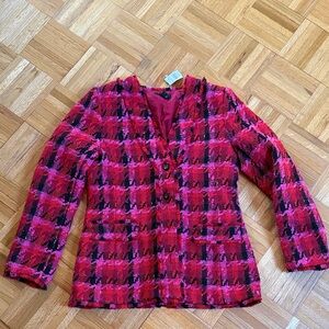 Ann Taylor Pink and Black Plaid Blazer